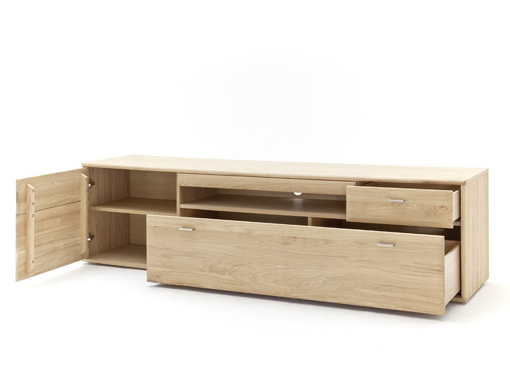 Wohnwand Eiche bianco 4-teilig 329x206x52 mit Beleuchtung Wohnzimmer