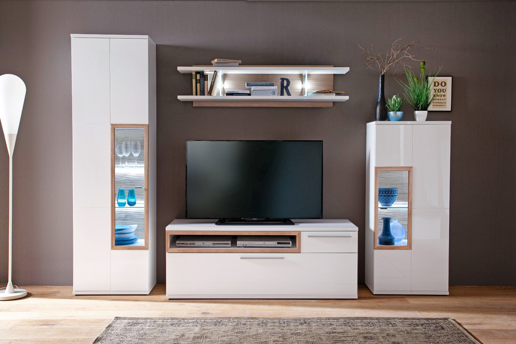 Wohnwand Parla 20 weiß Hochglanz 4-teilig Medienwand TV-Wand mit LED ... Wohnwand Parla 20 weiß Hochglanz 4-teilig Medienwand TV-Wand mit LED ...