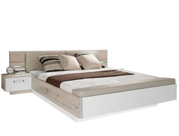 Schlafzimmer Rubio 21V Sandeiche weiß Ehebett 2x Nako Schrank Kommode