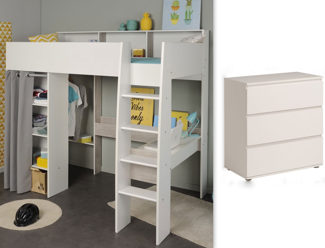 Jugendzimmer Tomke 12 weiß 205x193x132 cm Bett Hochbett mit