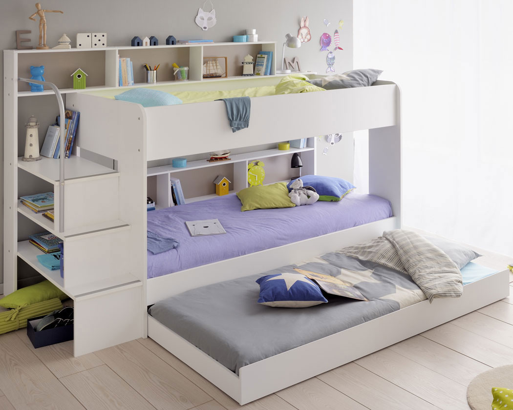 Kinderzimmer Twin 53 weiß Etagenbett mit Bettkasten Kleiderschrank
