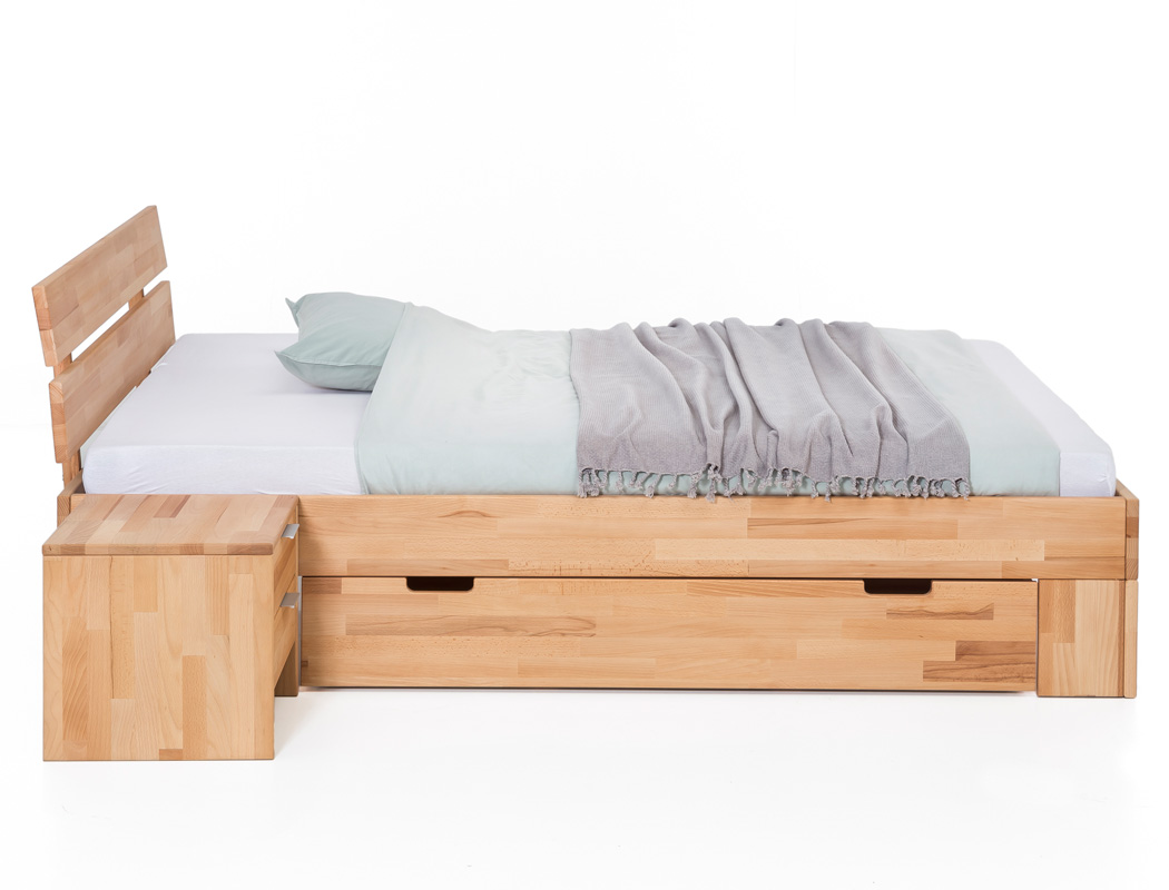 Set-Inhalt:Bett expendio Massivholzbett Eckbert Nachttisch Kernbuche weiß Größe nach Wahl Holzbett Doppelbett Ehebett Singlebett Bett Schlafzimmer Liegefläche:140 x 200 cm