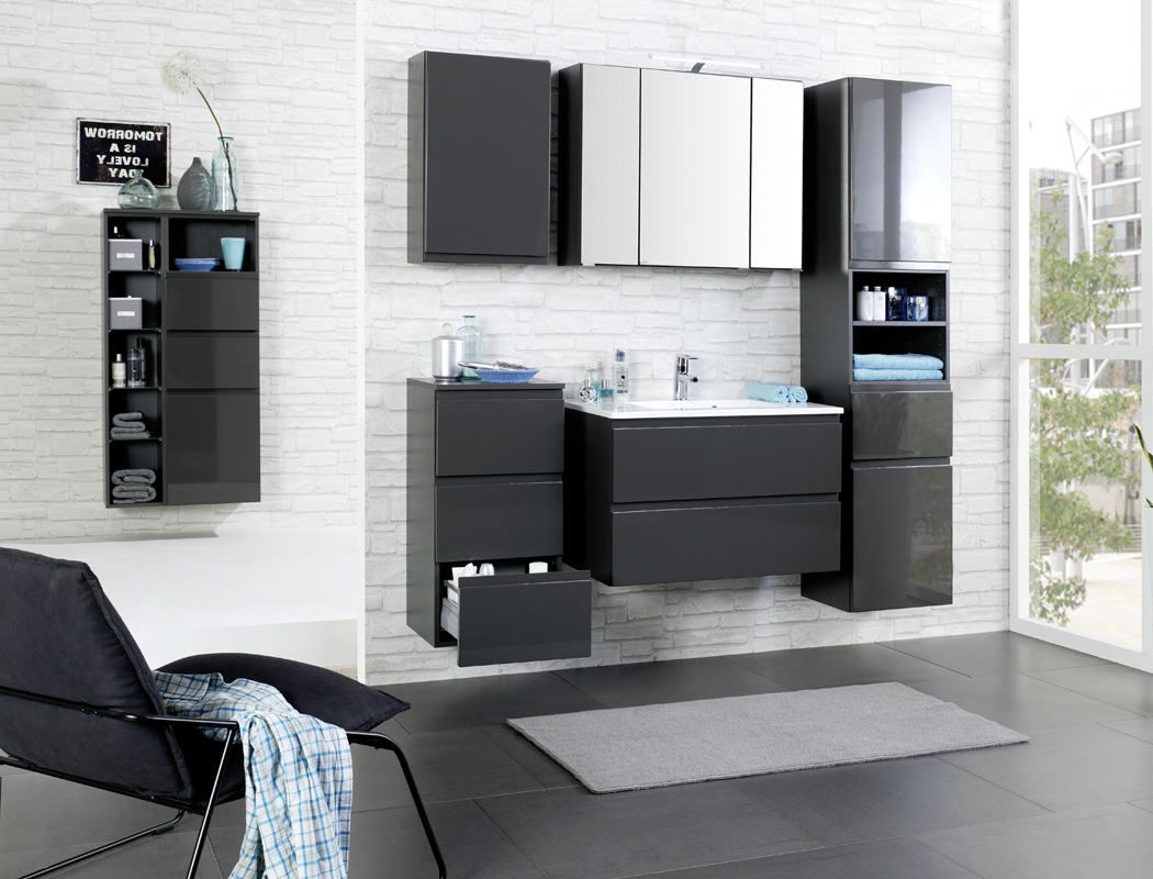 Hängeschrank Newport 1 Hochglanz grau 40x64x20 cm Wandschrank Badmöbel