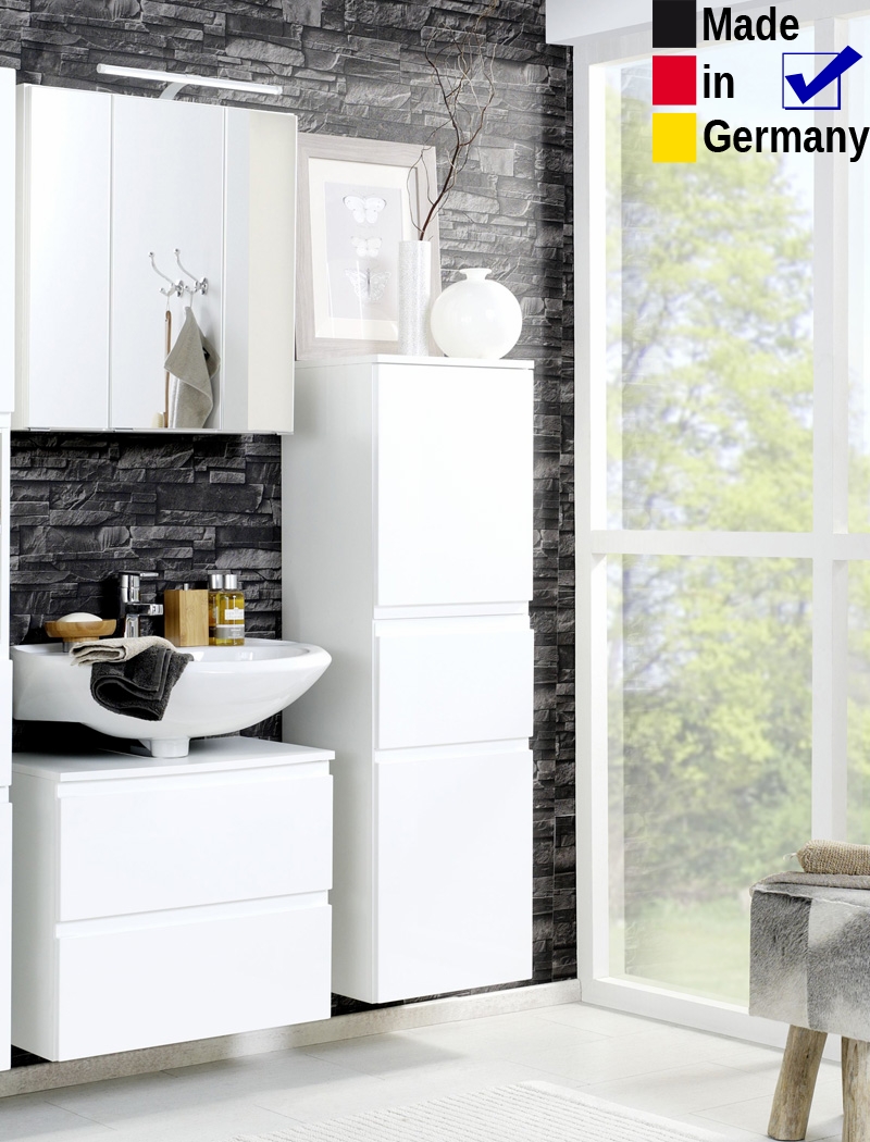 Badezimmer Newport 25 Hochglanz weiß 3-teilig 3D Spiegelschrank LED