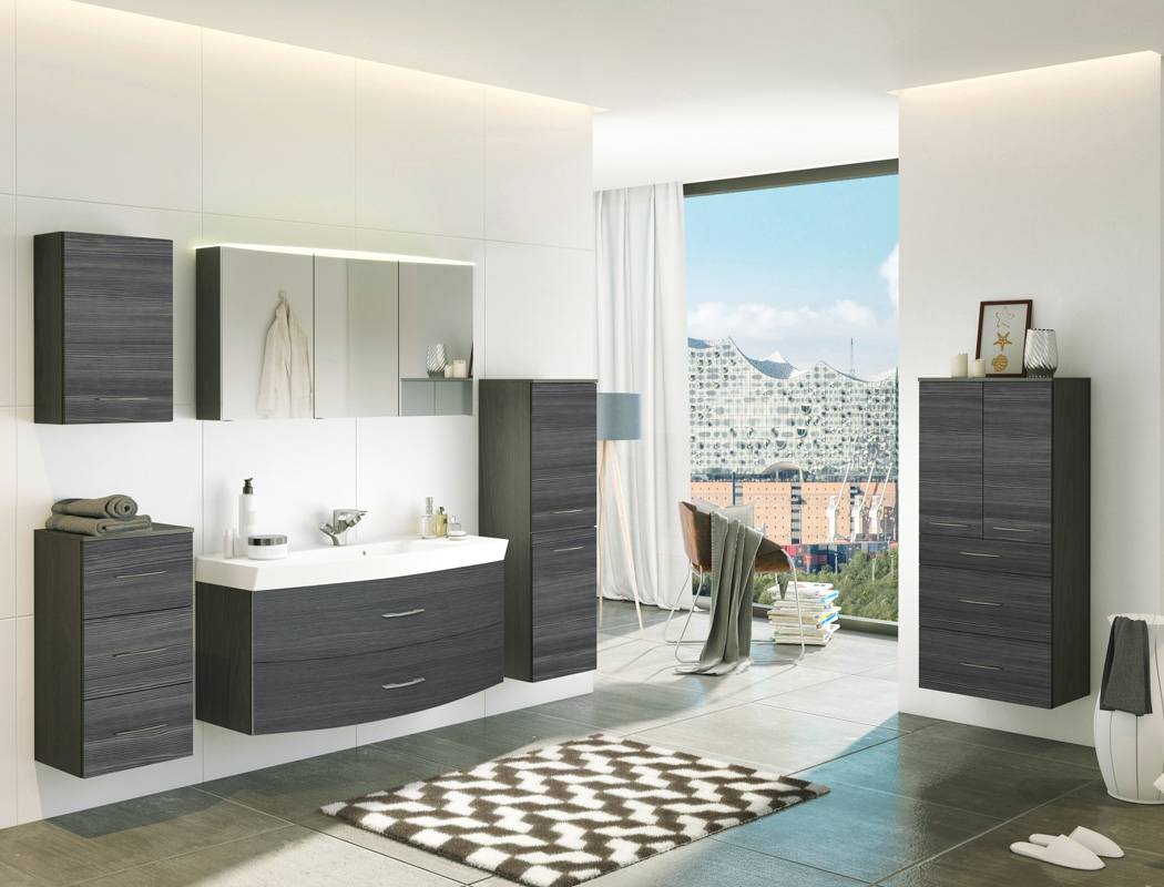 Hängeschrank Fiona 1 Eiche Rauchsilber 40x64x20 Wandschrank Badschrank