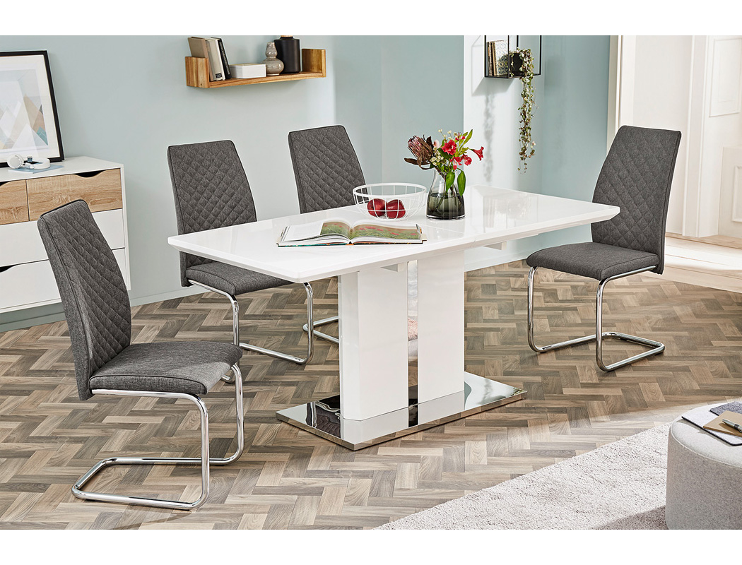 Säulentisch Sören 160(200)x80x76 cm Hochglanz weiß Esszimmertisch