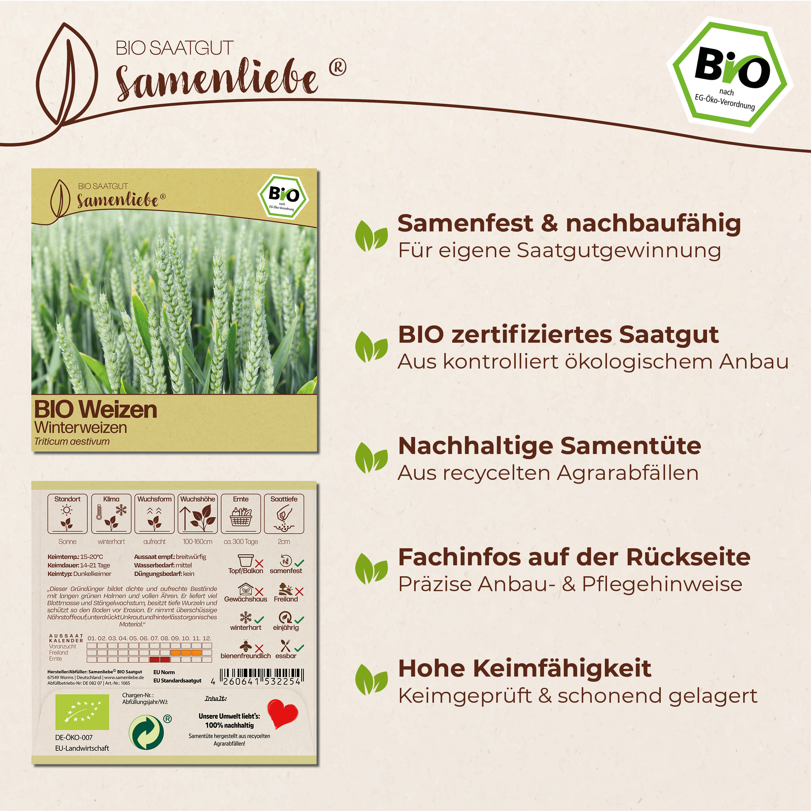BIO Weizen Samen Sorte Winterweizen Blumensamen BIO Blumen Saatgut  samenfeste We | eBay.de