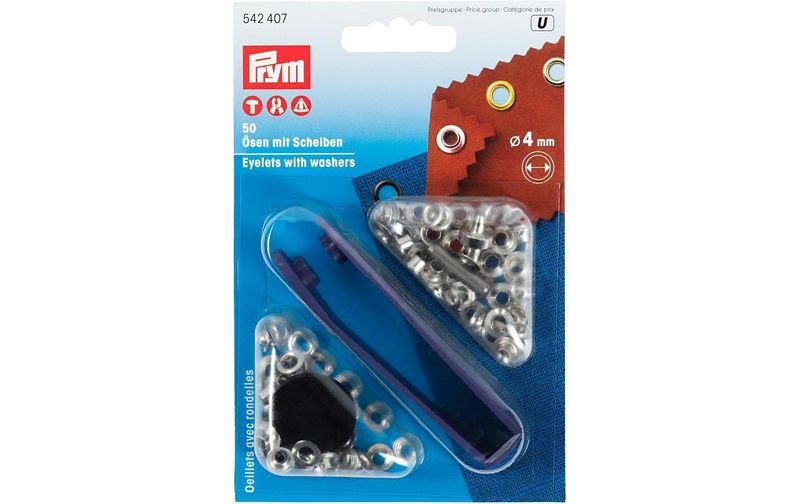 Prym Ösen + Scheiben 4 mm, Silber, 50 Stück