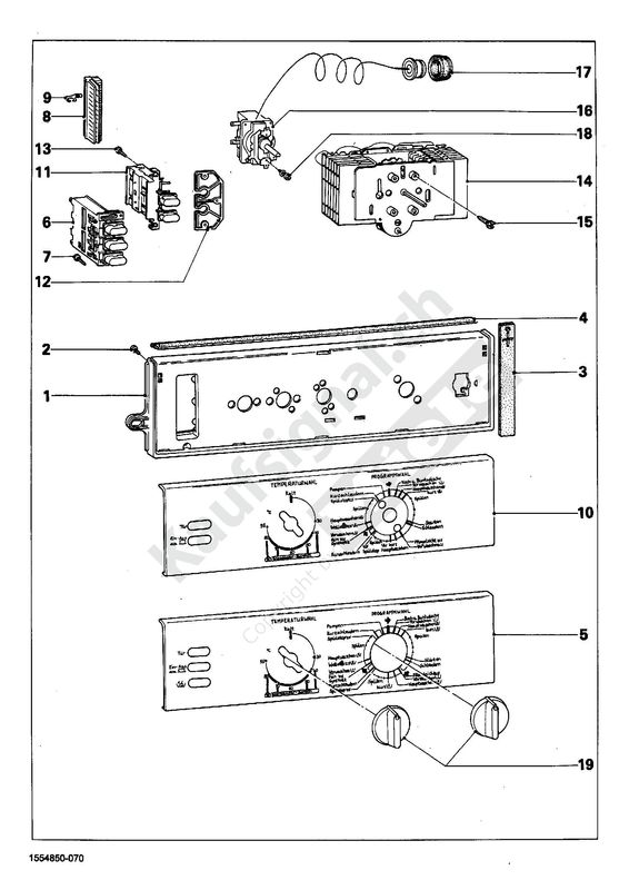 Ersatzteil zu Miele W 751 SCHALTERBLENDE,EL.ANLAGE W751 (Teile Nr. 14 auf der Abbildung)