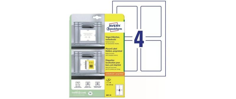 Avery Zweckform Träger-Etiketten 120 x 80 mm, 20 Blatt, 80 Stück