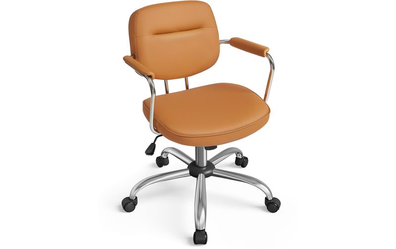 Songmics Bürostuhl mit Polsterrücken und Armlehnen, Karamellbraun