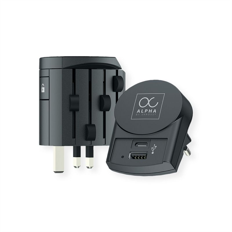 Skross Alpha mit Europe USB Charger A/C Universal Reiseadapter, Weltweit