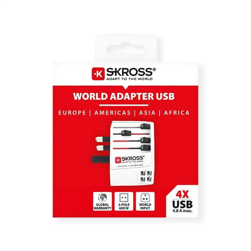 Skross MUV USB 4xA Universal Reiseadapter, Weltweit