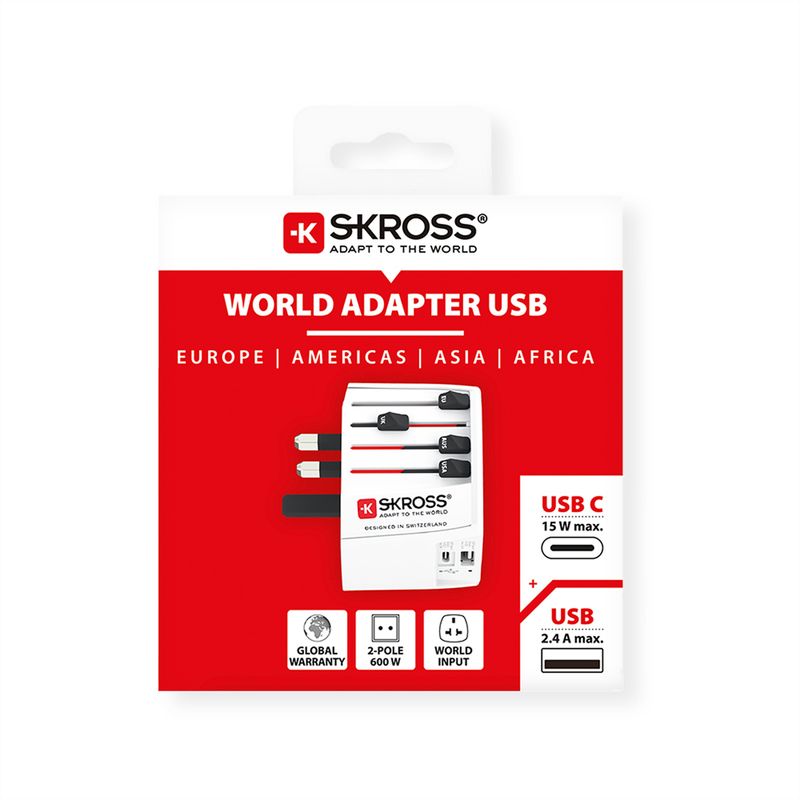 Skross MUV USB A/C Reiseadapter mit USB, Weltweit