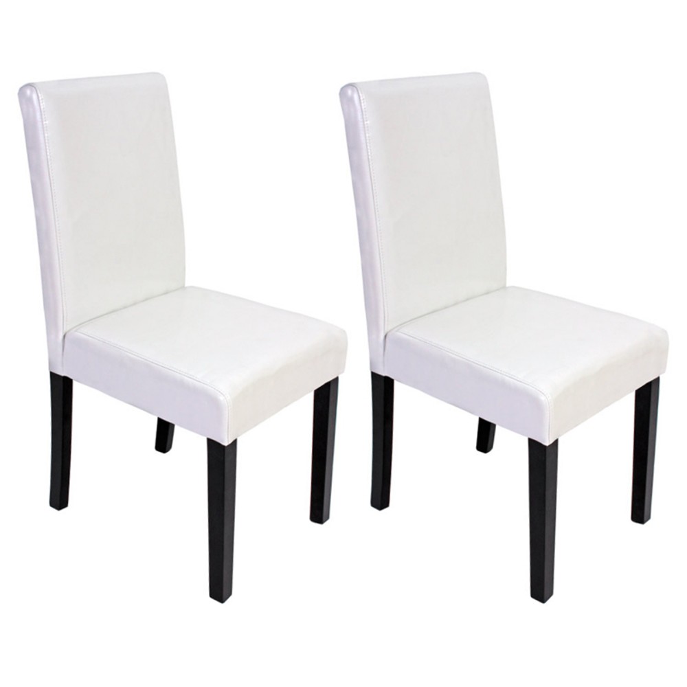 2x Esszimmerstuhl Stuhl Lehnstuhl Littau Leder Weiss Dunkle
