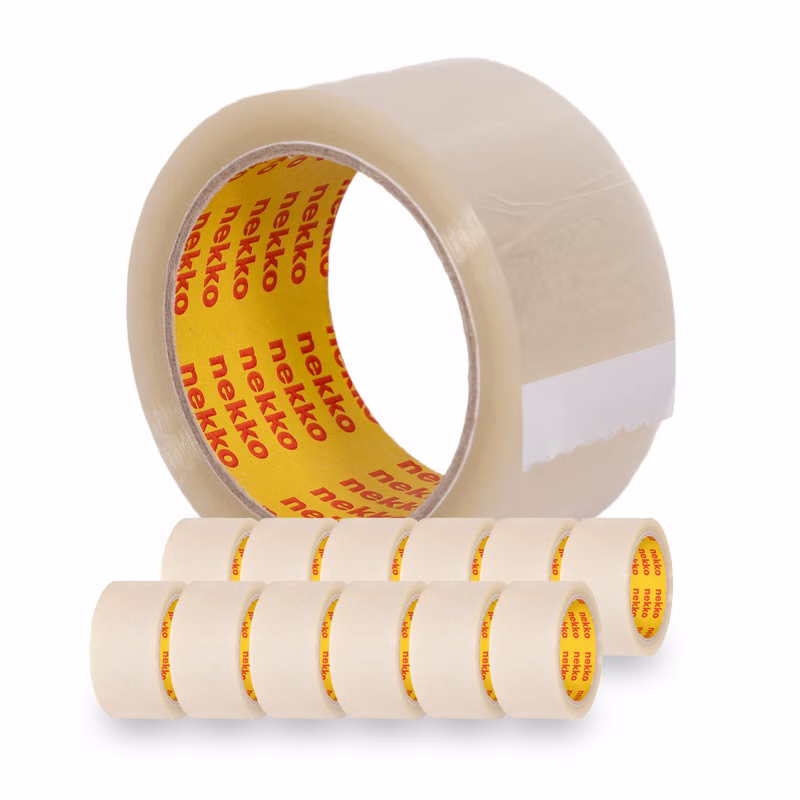nekko 12 Rollen Paketklebeband Transparent- 50mm x 66m - Starke Klebekraft, Kein Einreißen, Leises Abrollen, Anzahl: 12 Rollen, Klebebänder Farbe: Transparent