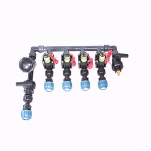 863---4er-verteiler.jpg Irritop 4x Kopfstation PE25 Ausgang, Verteiler für Bewässerung mit Hunter PGV 101 MMB Magnetventile, für Ø25mm PE-Rohr