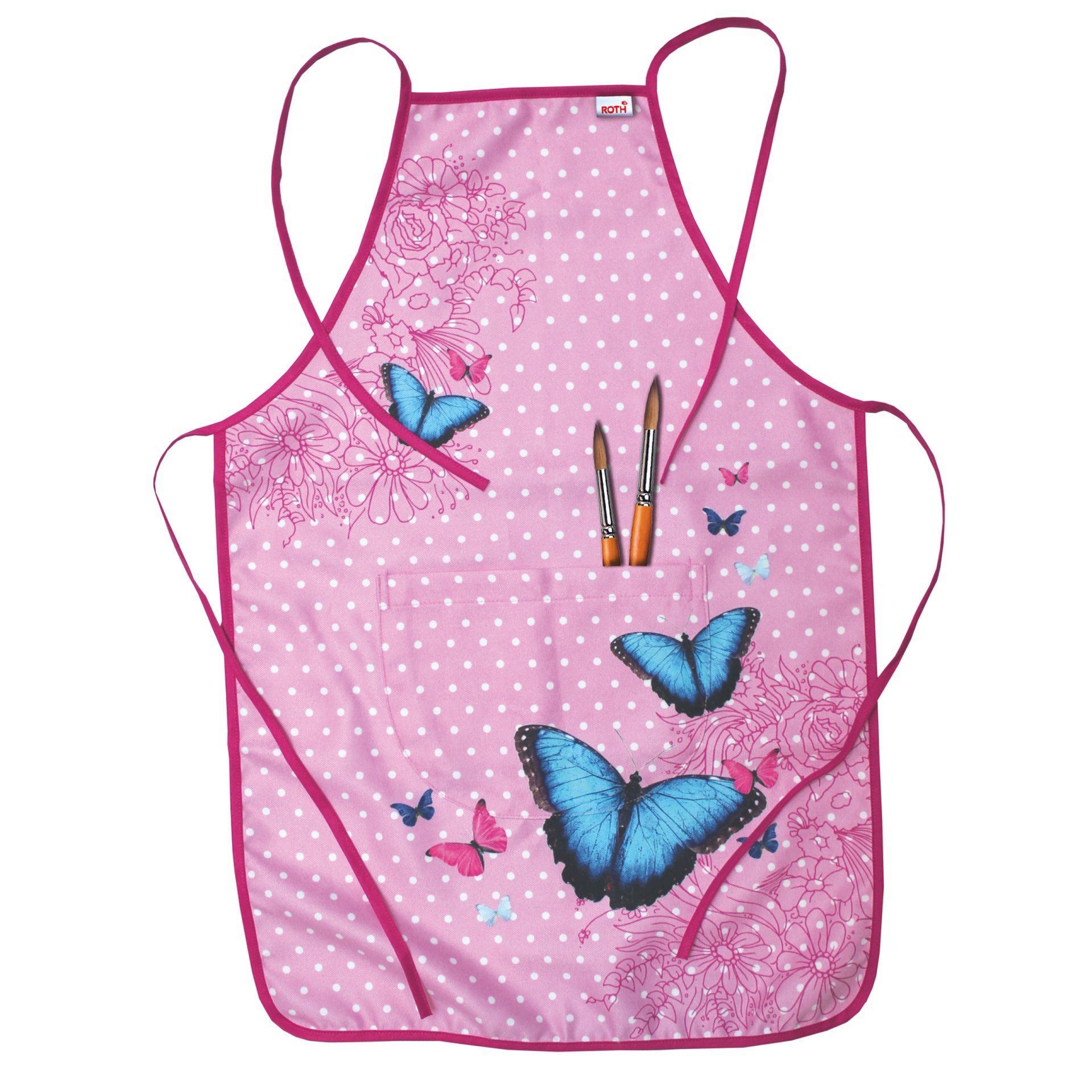 ROTH Malschürze Butterfly Malkittel Mädchen mit Tasche Kinder Bastel Schürze