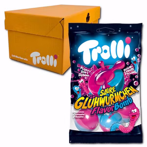 Trolli Flavor Bomb Saure Glühwürmchen, Fruchtgummi, 21 Beutel je 4 Stück Bild 1