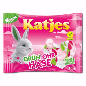 Katjes Grün-Ohr Hase, veganes Fruchtgummi, 175g Beutel Bild 1