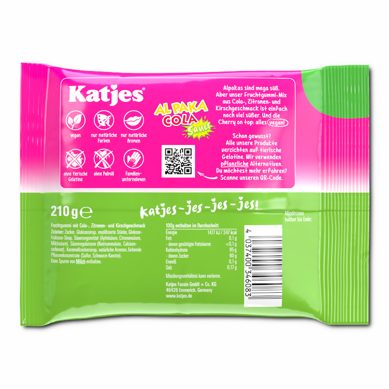 Katjes Al Paka Cola sauer, veganes Fruchtgummi, 210g Beutel Katjes Al Paka Cola sauer, veganes Fruchtgummi, 210g Beutel Bild 2