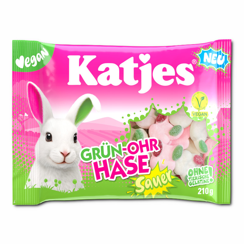 Katjes Grün-Ohr Hase sauer, veganes Fruchtgummi, 210g Beutel Katjes Grün-Ohr Hase sauer, veganes Fruchtgummi, 210g Beutel Bild 1