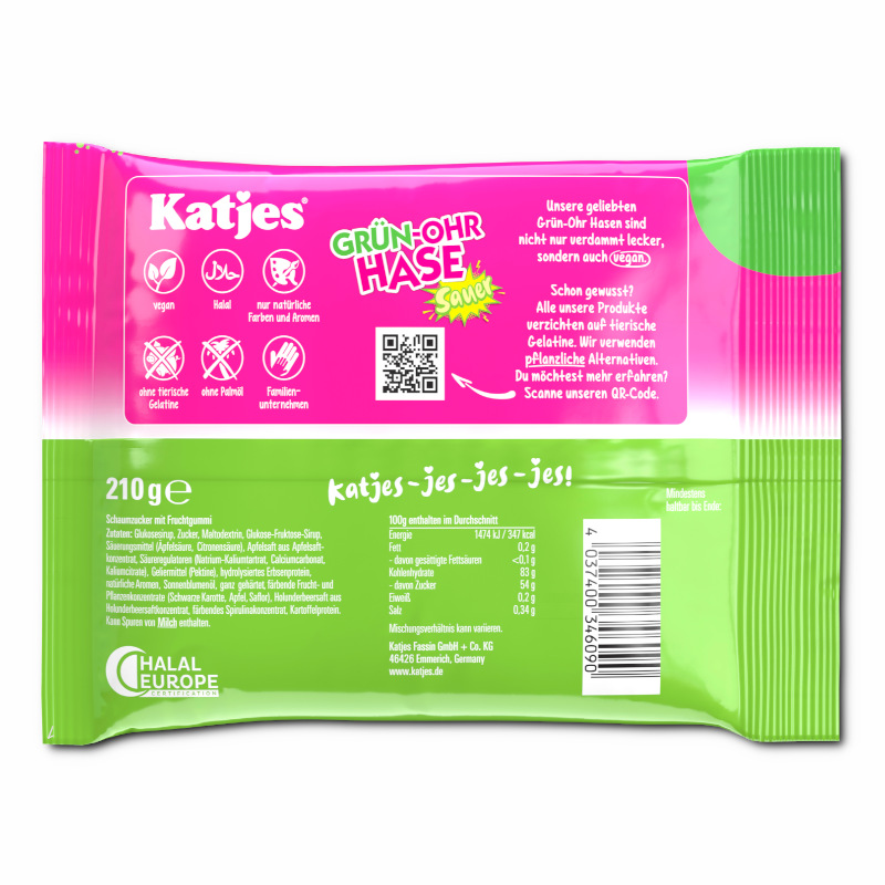 Katjes Grün-Ohr Hase sauer, veganes Fruchtgummi, 210g Beutel Katjes Grün-Ohr Hase sauer, veganes Fruchtgummi, 210g Beutel Bild 2