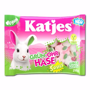 Katjes Grün-Ohr Hase sauer, veganes Fruchtgummi, 210g Beutel Bild 1