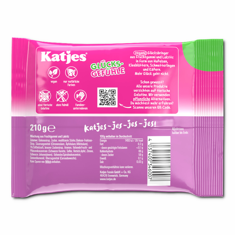 Katjes Glücksgefühle, veganes Fruchtgummi, 210g Beutel Katjes Glücksgefühle, veganes Fruchtgummi, 210g Beutel Bild 2