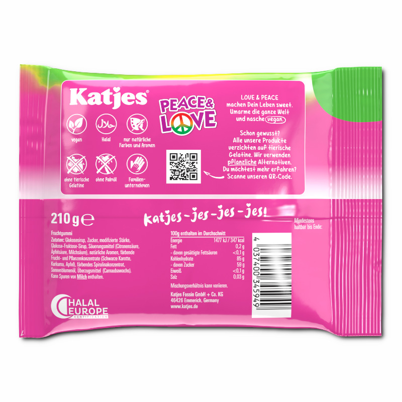 Katjes Peace & Love, veganes Fruchtgummi, 210g Beutel Katjes Peace & Love, veganes Fruchtgummi, 210g Beutel Bild 2