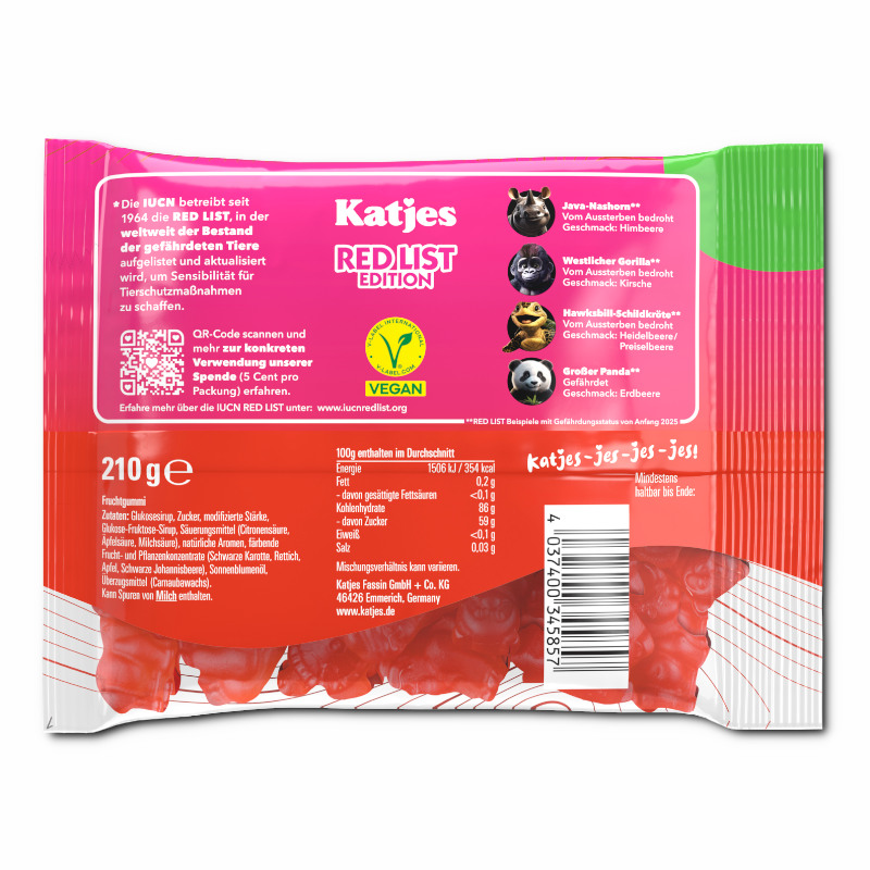 Katjes Red List Edition, veganes Fruchtgummi, 210g Beutel Katjes Red List Edition, veganes Fruchtgummi, 210g Beutel Bild 2