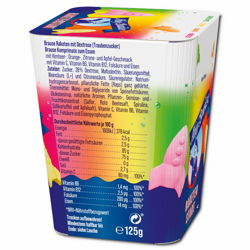 Frigeo Ahoj-Brause Raketenstart, vegane Brausebonbons, 125g Packung Frigeo Ahoj-Brause Raketenstart, vegane Brausebonbons, 125g Packung Bild 3