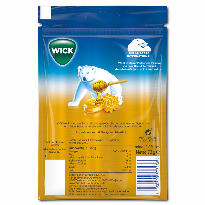 Wick Honig, Halsbonbon, 72g Beutel Wick Honig, Halsbonbon, 72g Beutel Bild 2