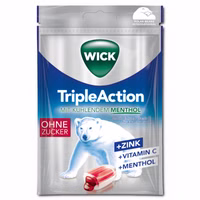 Wick Triple Action ohne Zucker, Halsbonbon, 72g Beutel Wick Triple Action ohne Zucker, Halsbonbon, 72g Beutel Bild 1