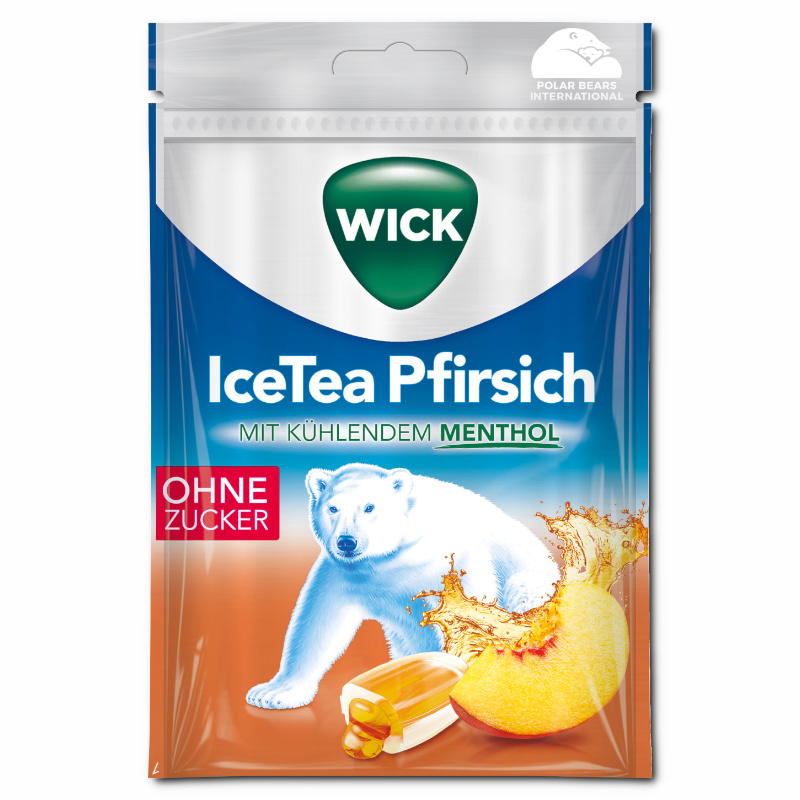 Wick IceTea Pfirsich ohne Zucker, Halsbonbon, 72g Beutel Wick IceTea Pfirsich ohne Zucker, Halsbonbon, 72g Beutel Bild 1