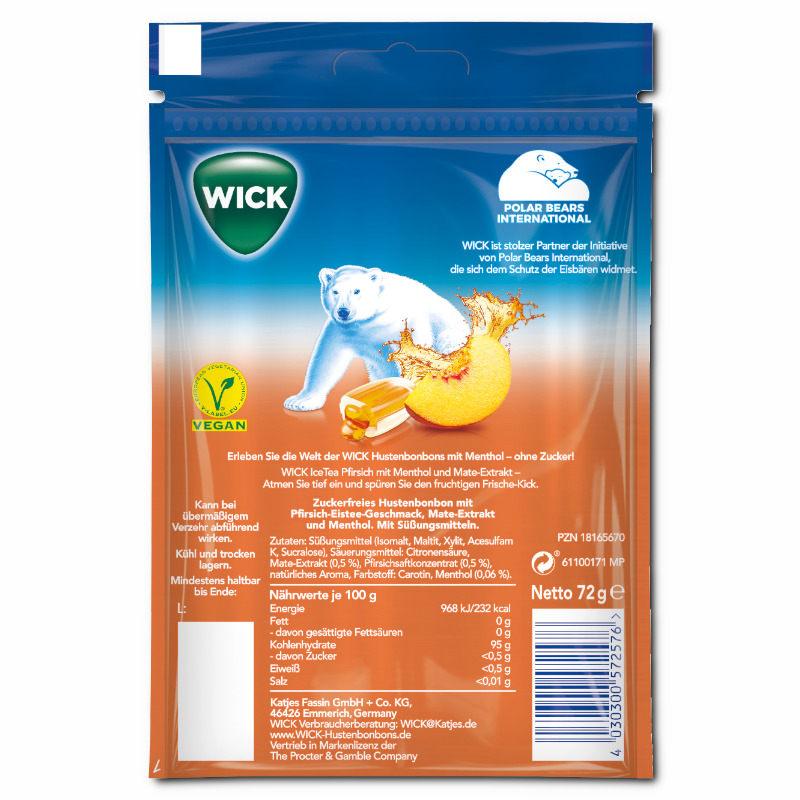 Wick IceTea Pfirsich ohne Zucker, Halsbonbon, 72g Beutel Wick IceTea Pfirsich ohne Zucker, Halsbonbon, 72g Beutel Bild 2