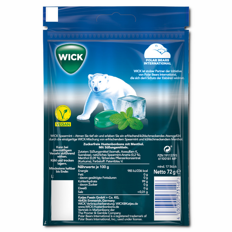 Wick Spearmint ohne Zucker, Halsbonbon, 72g Beutel Wick Spearmint ohne Zucker, Halsbonbon, 72g Beutel Bild 2