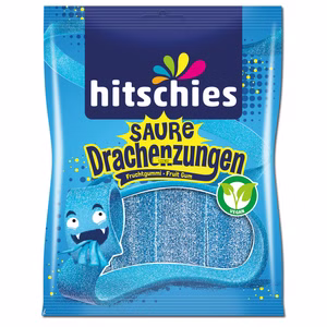 Hitschler Saure Drachenzungen Blau, Fruchtgummi, 125g Beutel Bild 1