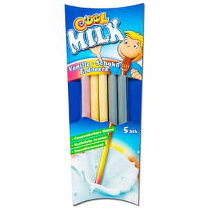 Cool Milk, Milch-Trinkhalme Erdbeere, Schoko, Vanille, 30g Packung Cool Milk, Milch-Trinkhalme Erdbeere, Schoko, Vanille, 30g Packung Bild 1