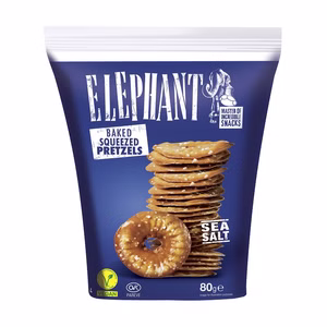 Elephant Baked Squeezed Pretzels Sea Salt, Laugengebäck, 80g Beutel Elephant Baked Squeezed Pretzels Sea Salt, Laugengebäck, 80g Beutel Bild 1
