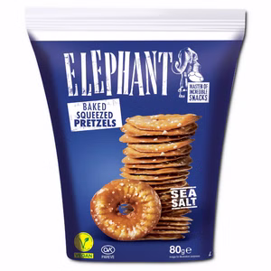 Elephant Baked Squeezed Pretzels Sea Salt, Laugengebäck, 80g Beutel Elephant Baked Squeezed Pretzels Sea Salt, Laugengebäck, 80g Beutel Bild 1