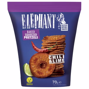 Elephant Baked Squeezed Pretzels Chili & Lime, Laugengebäck, 70g Beutel Elephant Baked Squeezed Pretzels Chili & Lime, Laugengebäck, 70g Beutel Bild 1