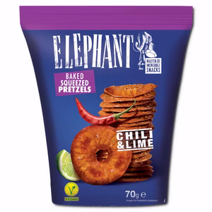 Elephant Baked Squeezed Pretzels Chili & Lime, Laugengebäck, 70g Beutel Elephant Baked Squeezed Pretzels Chili & Lime, Laugengebäck, 70g Beutel Bild 1