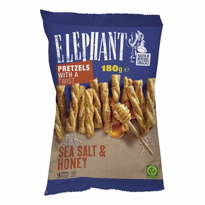 Elephant Pretzels Twist Sea Salt & Honey, Laugengebäck, 180g Beutel Elephant Pretzels Twist Sea Salt & Honey, Laugengebäck, 180g Beutel Bild 1