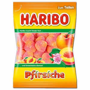 Haribo Pfirsiche, Fruchtgummi sauer, 175g Beutel Bild 1