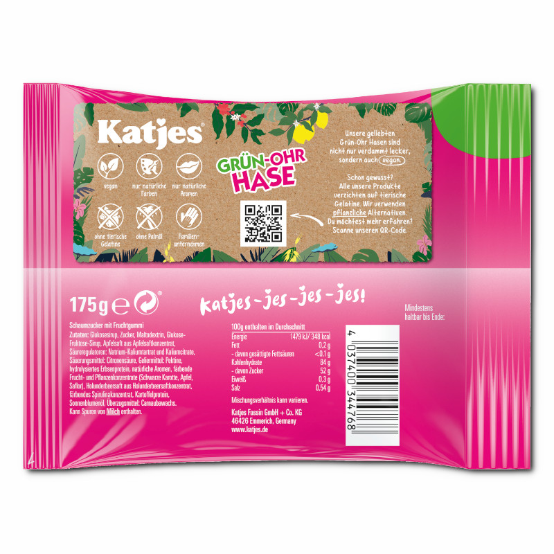 Katjes Grün-Ohr Hase, veganes Fruchtgummi, 16 Beutel je 175g Katjes Grün-Ohr Hase, veganes Fruchtgummi, 16 Beutel je 175g Bild 3