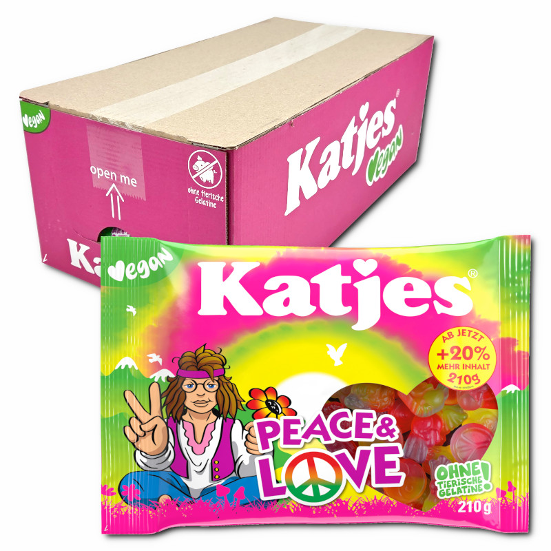 Katjes Peace & Love, veganes Fruchtgummi, 20 Beutel je 210g Katjes Peace & Love, veganes Fruchtgummi, 20 Beutel je 210g Bild 1