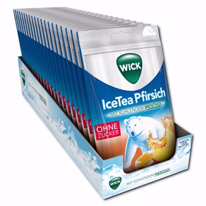 Wick IceTea Pfirsich ohne Zucker, Halsbonbon, 20 Beutel je 72g Bild 1