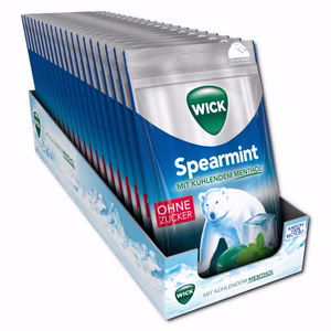 Wick Spearmint ohne Zucker, Halsbonbon, 20 Beutel je 72g Bild 1