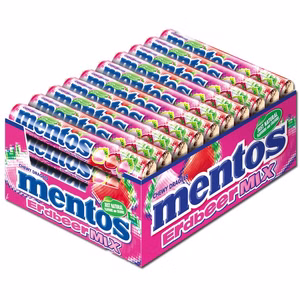 Mentos Erdbeer Mix Rolle, Kaubonbon, Dragee, 40 Stück Mentos Erdbeer Mix Rolle, Kaubonbon, Dragee, 40 Stück Bild 1